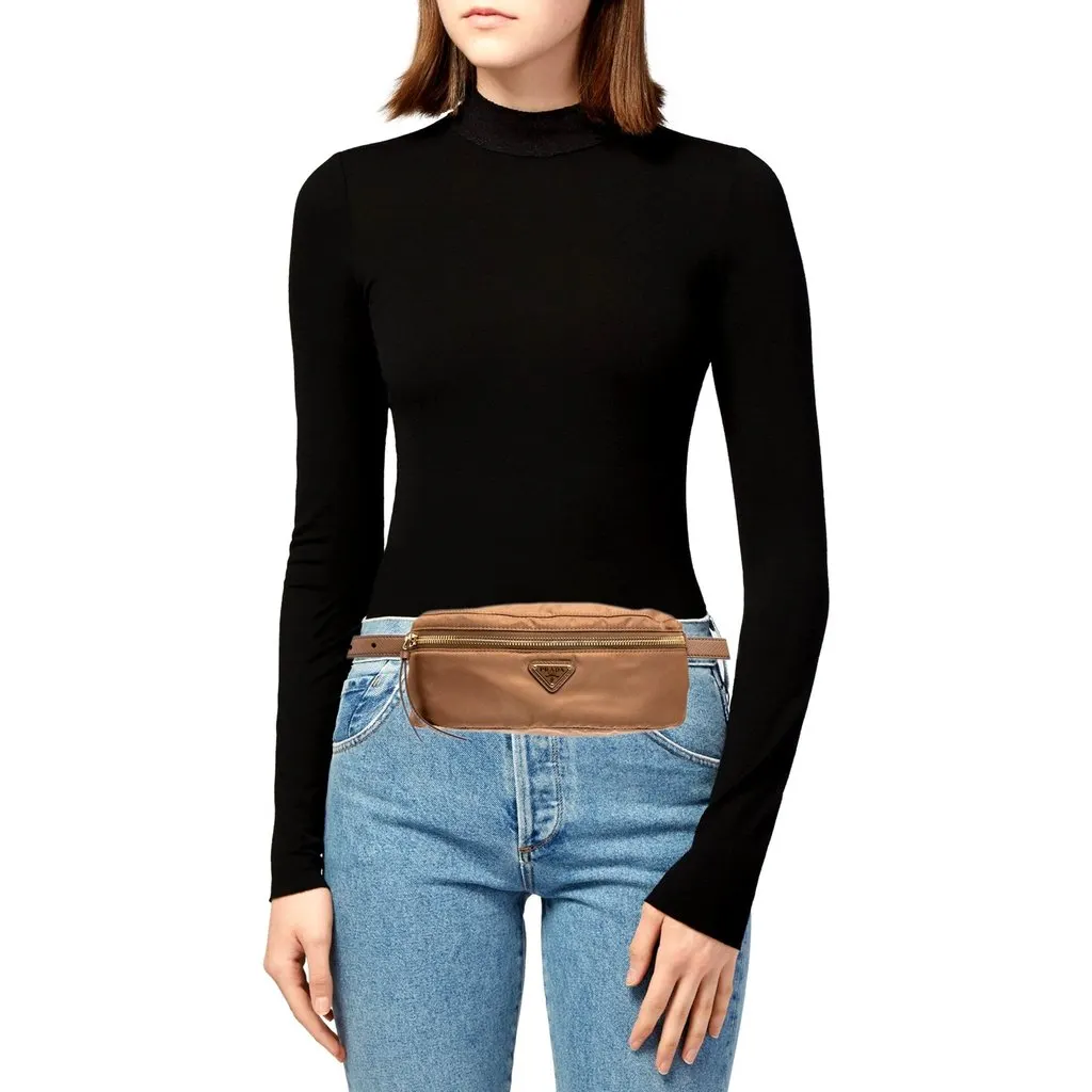 Prada Brown Re-Nylon Saffiano Leather Belt Bag Brown Never worn - Box View