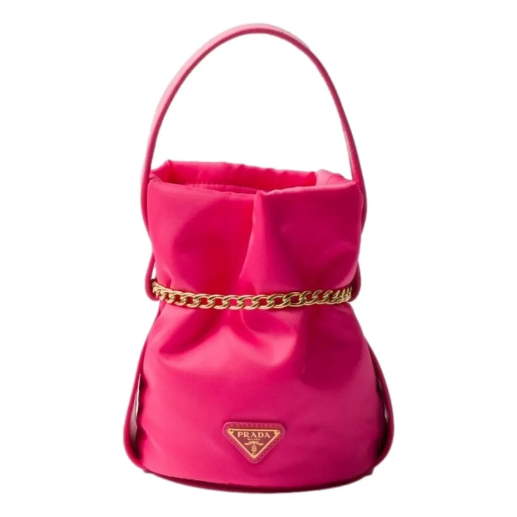 Prada Petit Sac Noir Mini Re-Nylon and Nappa Leather Bucket Bag Pink Pink Polyamide Never worn - Front View