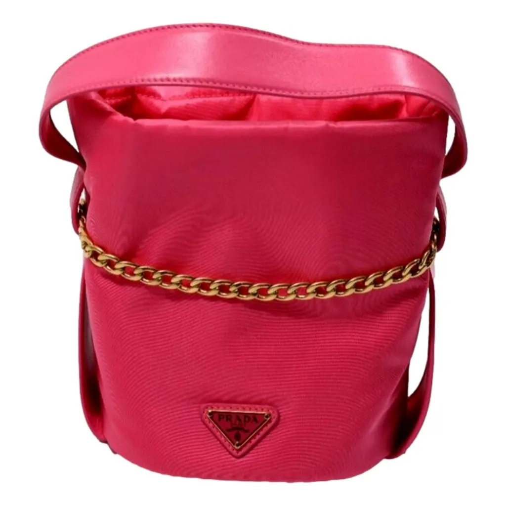Prada Petit Sac Noir Mini Re-Nylon and Nappa Leather Bucket Bag Pink Pink Polyamide Never worn - Model View