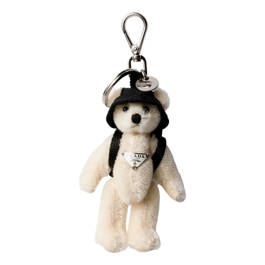 Prada Leo Teddy Bear Cotton Mohair Bag Charm Keychain White Cotton Never worn - Front View