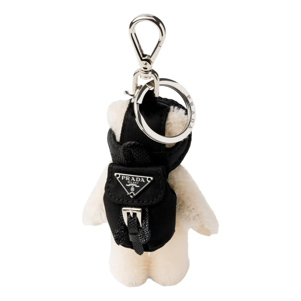 Prada Leo Teddy Bear Cotton Mohair Bag Charm Keychain White Cotton Never worn - Back View
