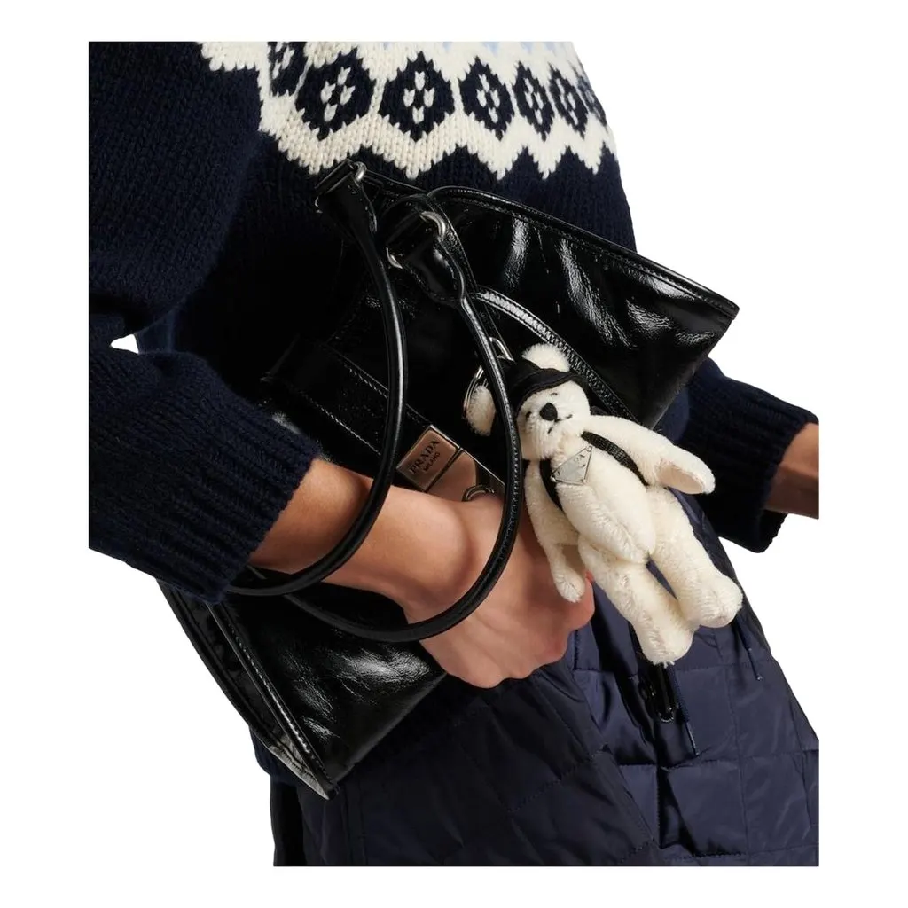 Prada Leo Teddy Bear Cotton Mohair Bag Charm Keychain White Cotton Never worn - Model View