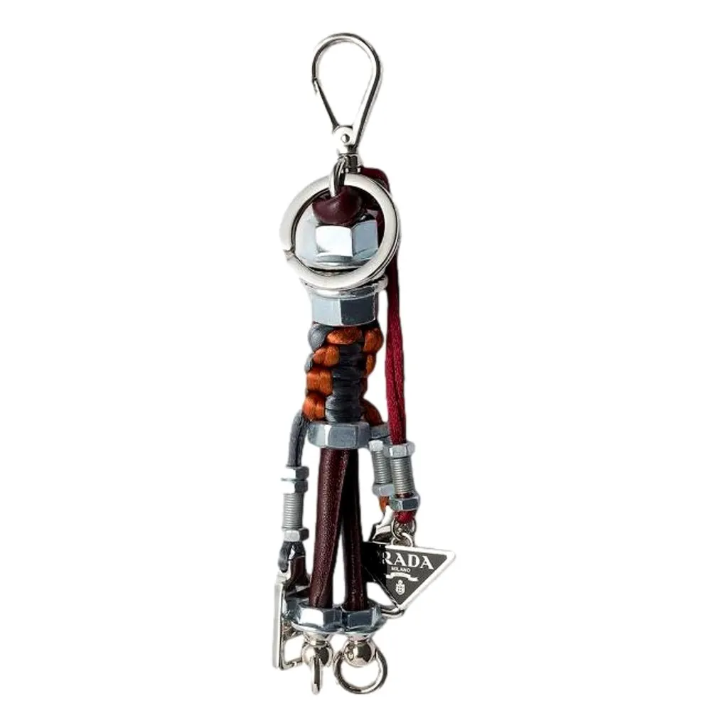 Prada Robot Metal Leather Key Ring Bag Charm MultiColor Leather Never worn - Front View