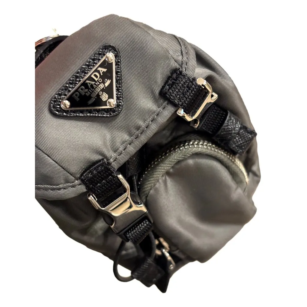 Prada Grey Nylon Mini Backpack Bag Charm Keychain with Triangle Logo MultiColor Never worn - Inside View