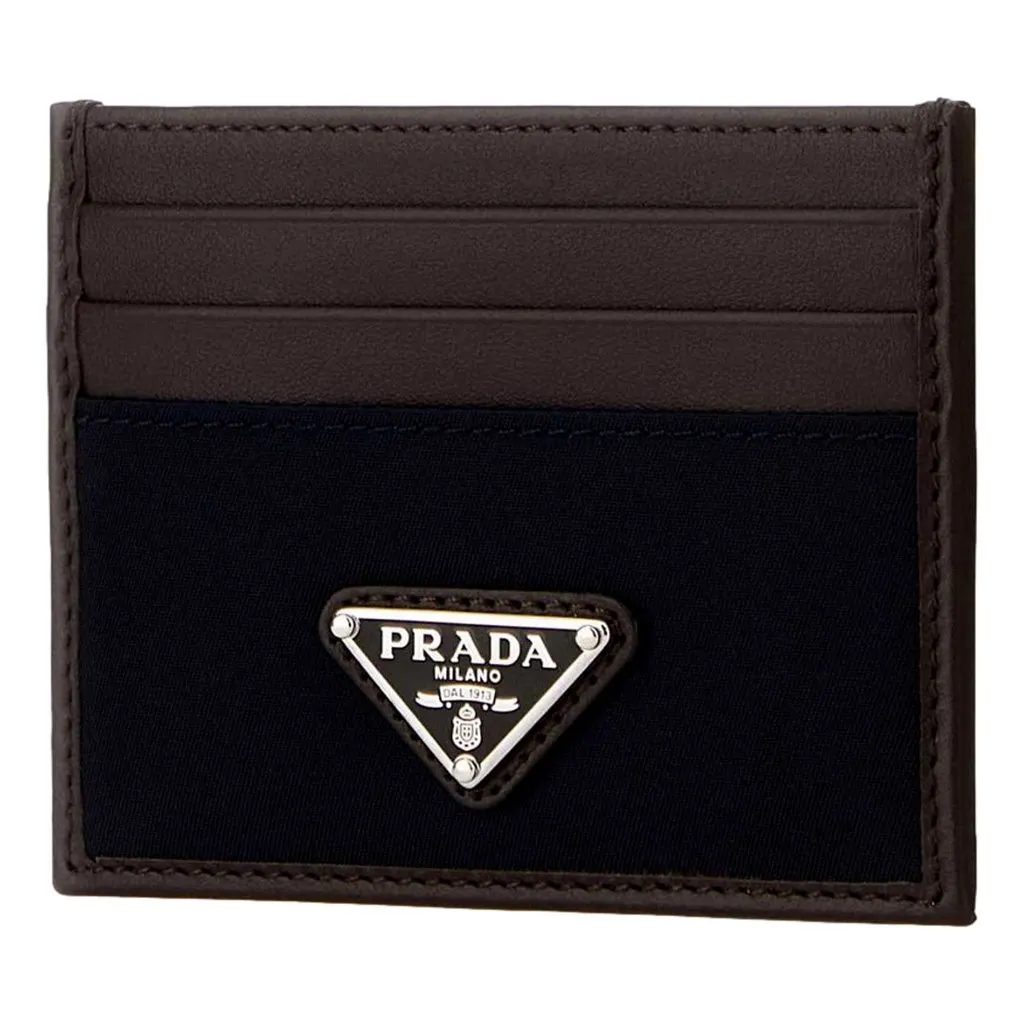 Prada Smooth Leather Tessuto Nylon Card Holder Wallet Black Brown Black Polyamide Never worn - Back View