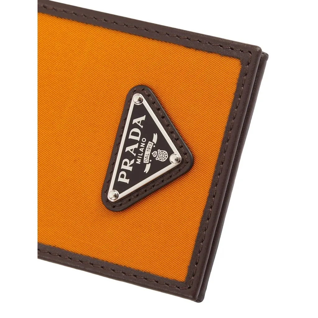 Prada Speedrock Orange Re-Nylon Leather Card Holder with Strap Orange Polyamide Never worn - Model View