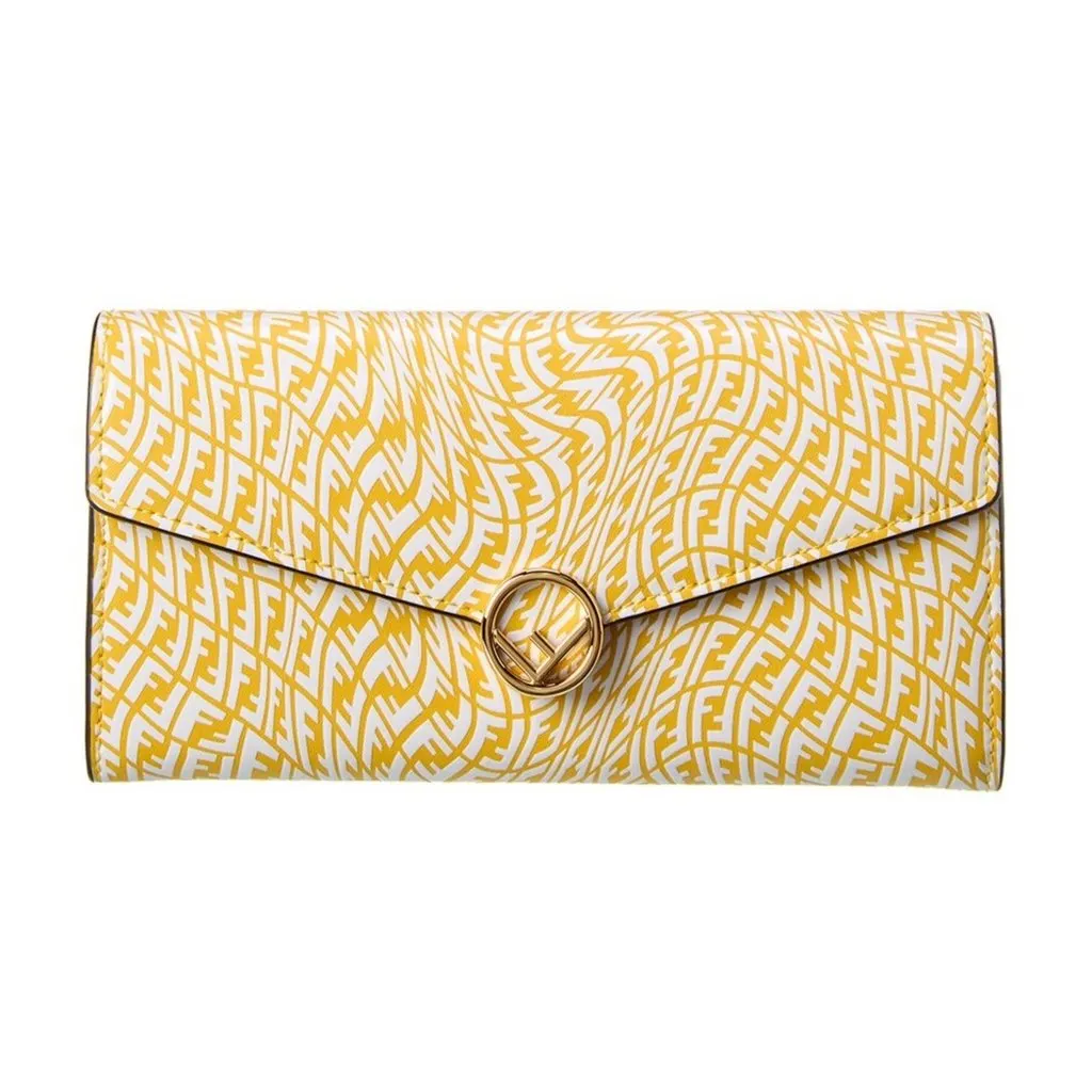 Fendi F is Fendi Yellow Leather Vertigo Print Long Wallet Yellow Leather Never worn - Front View