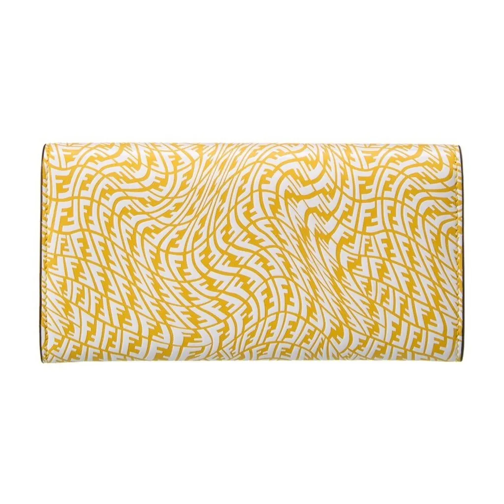 Fendi F is Fendi Yellow Leather Vertigo Print Long Wallet Yellow Leather Never worn - Back View