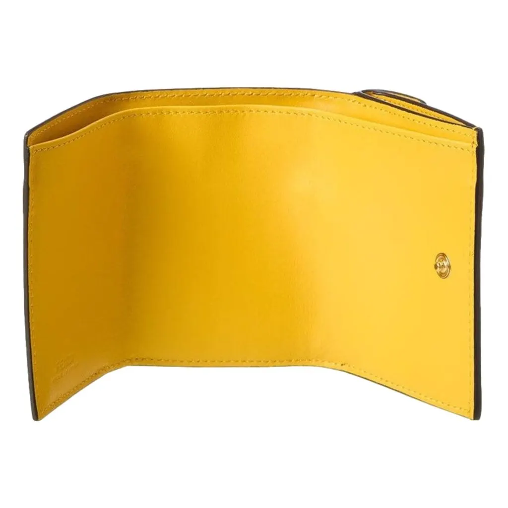 Fendi F is Fendi Yellow Leather Vertigo Print Small Trifold Wallet MultiColor Leather Never worn - Model View