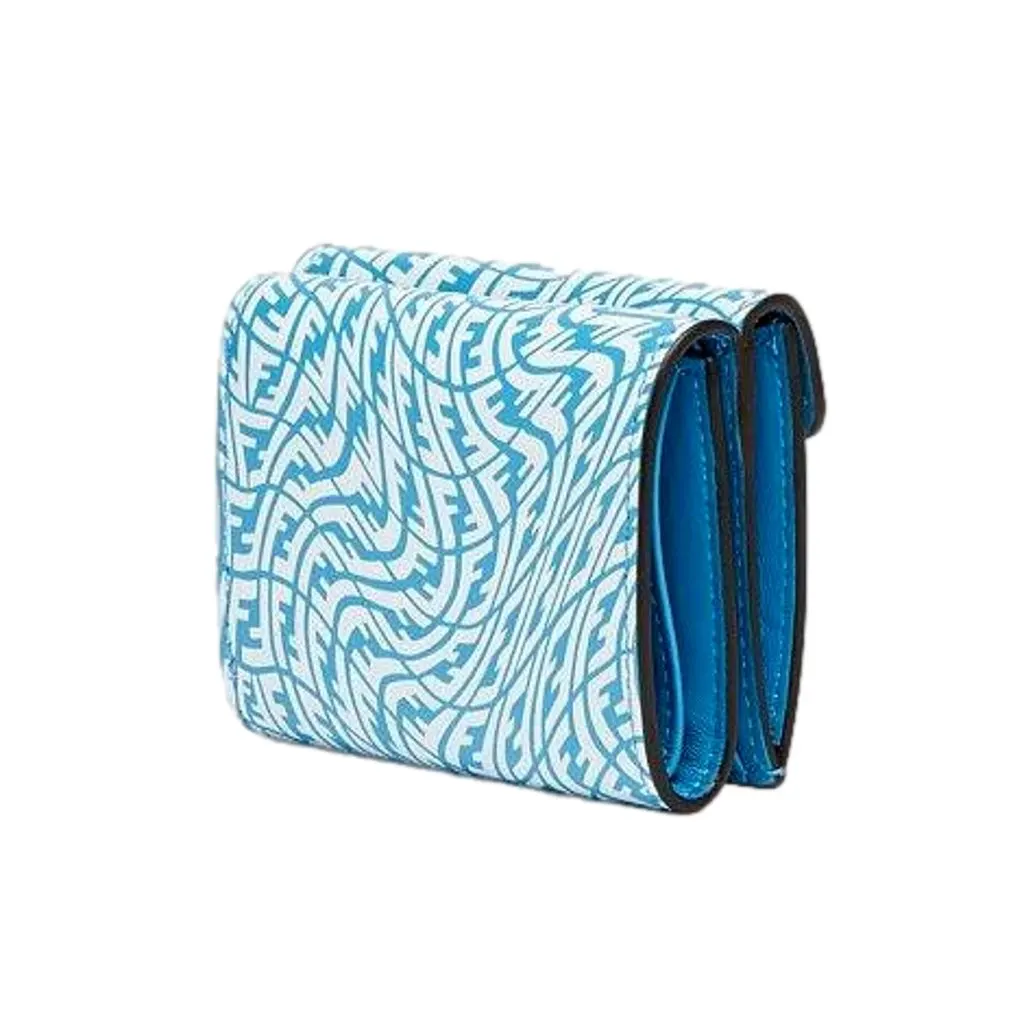 Fendi F is Fendi Cyber Blue Leather Vertigo Print Small Trifold Wallet Blue Leather Never worn - Back View