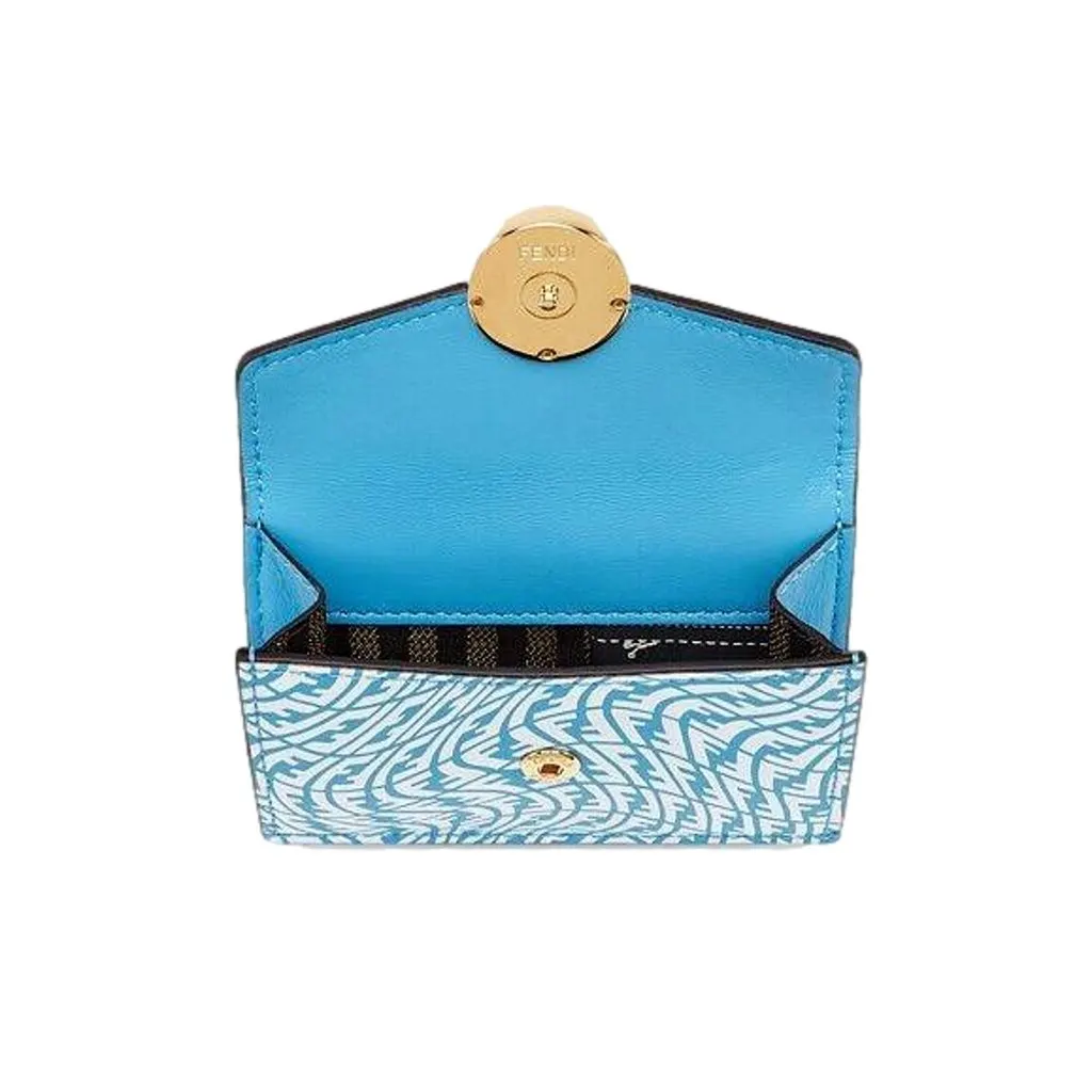 Fendi F is Fendi Cyber Blue Leather Vertigo Print Small Trifold Wallet Blue Leather Never worn - Inside View