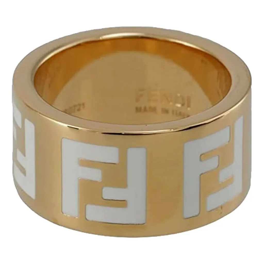 Fendi FF Forever Gold Tone Metal Ring White Enamel Logo Medium Yellow Never worn - Inside View