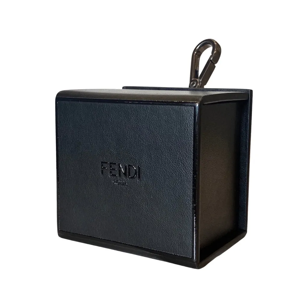 Fendi Roma Mini Box Black Leather Key Ring Charm Black Leather Never worn - Back View