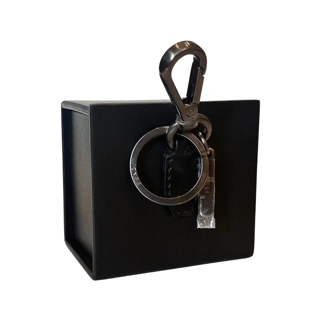 Fendi Roma Mini Box Black Leather Key Ring Charm Black Leather Never worn - Model View