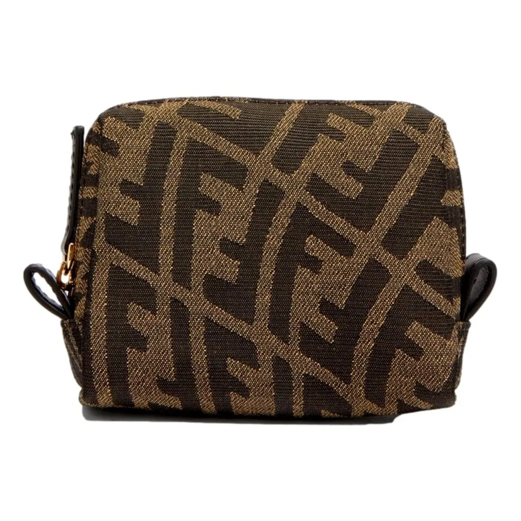 Fendi FF Vertigo Brown Canvas Small Travel Beauty Pouch Clutch Bag Brown Canvas Never worn - Front View