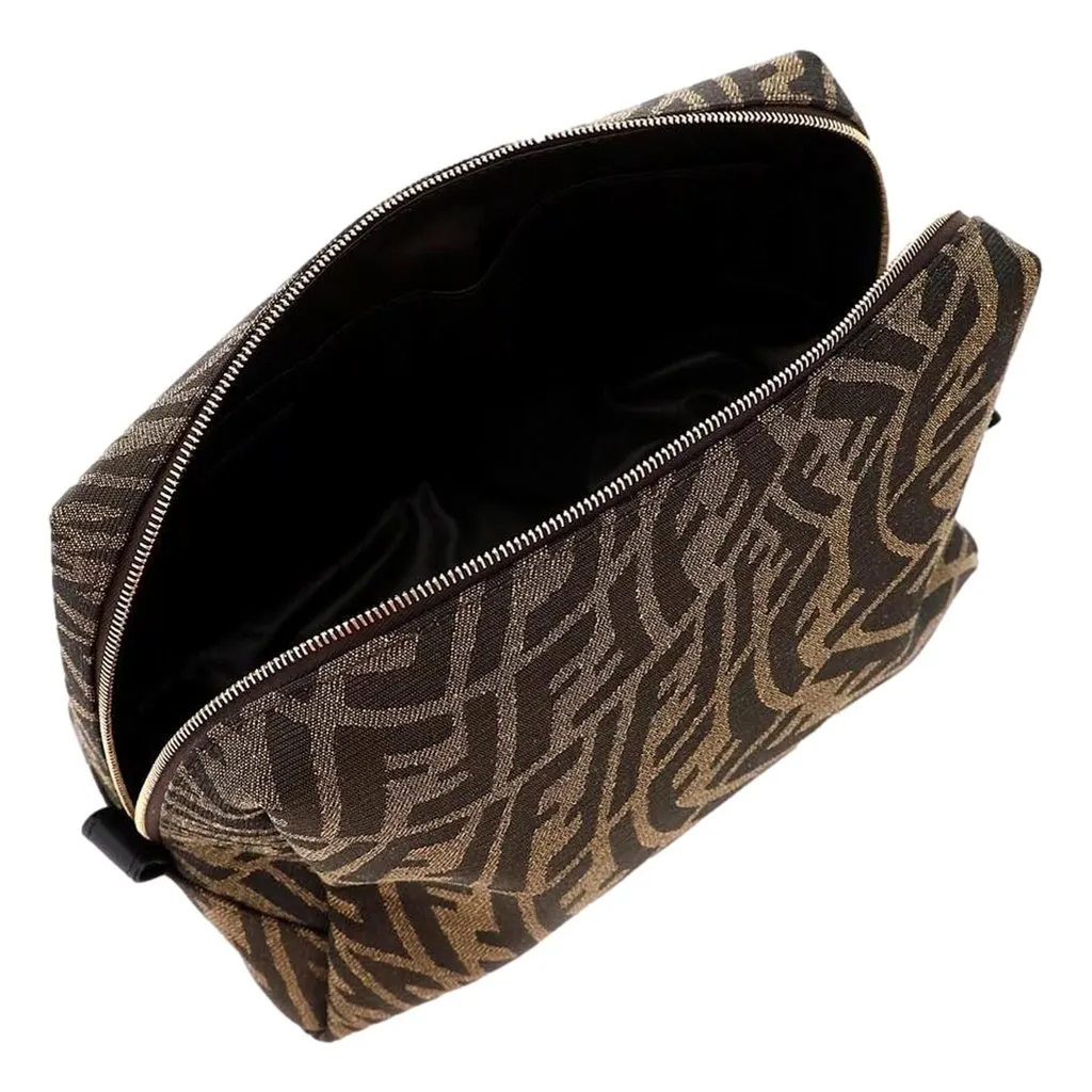Fendi FF Vertigo Brown Canvas Small Travel Beauty Pouch Clutch Bag Brown Canvas Never worn - Inside View