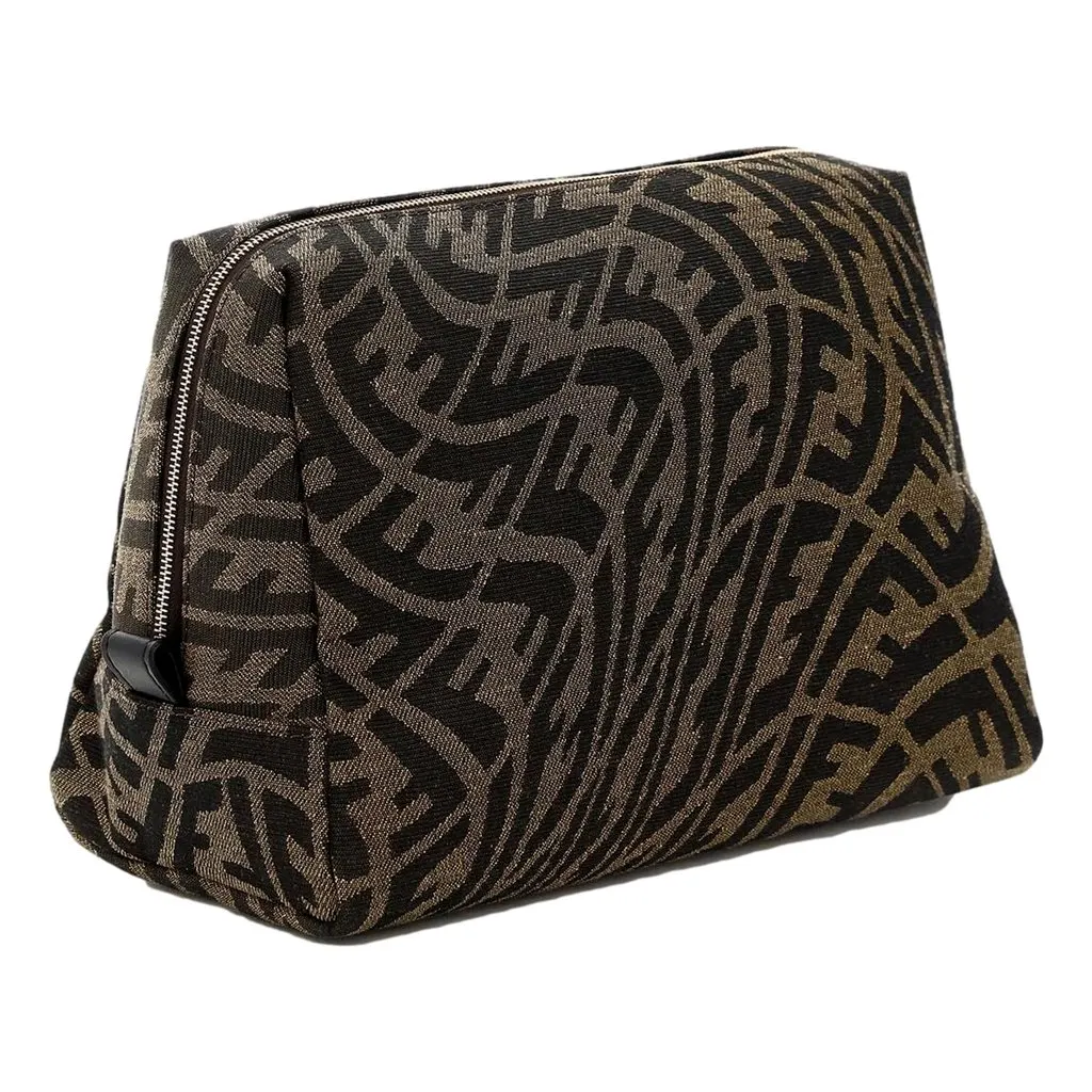 Fendi FF Vertigo Brown Canvas Small Travel Beauty Pouch Clutch Bag Brown Canvas Never worn - Model View