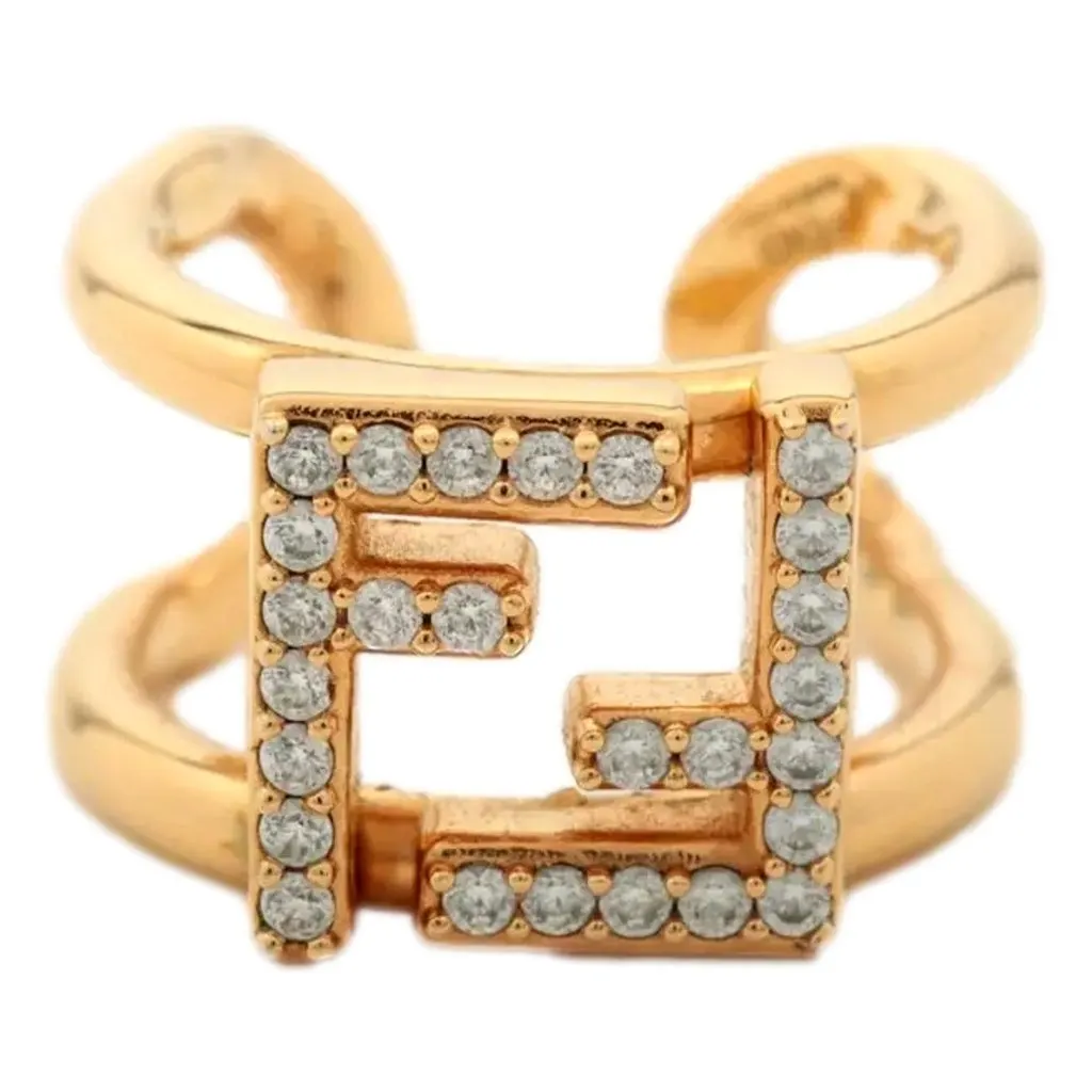 Fendi FF Anello Gold and Crystal Embellished Ring Small Gold Never worn - Inside View