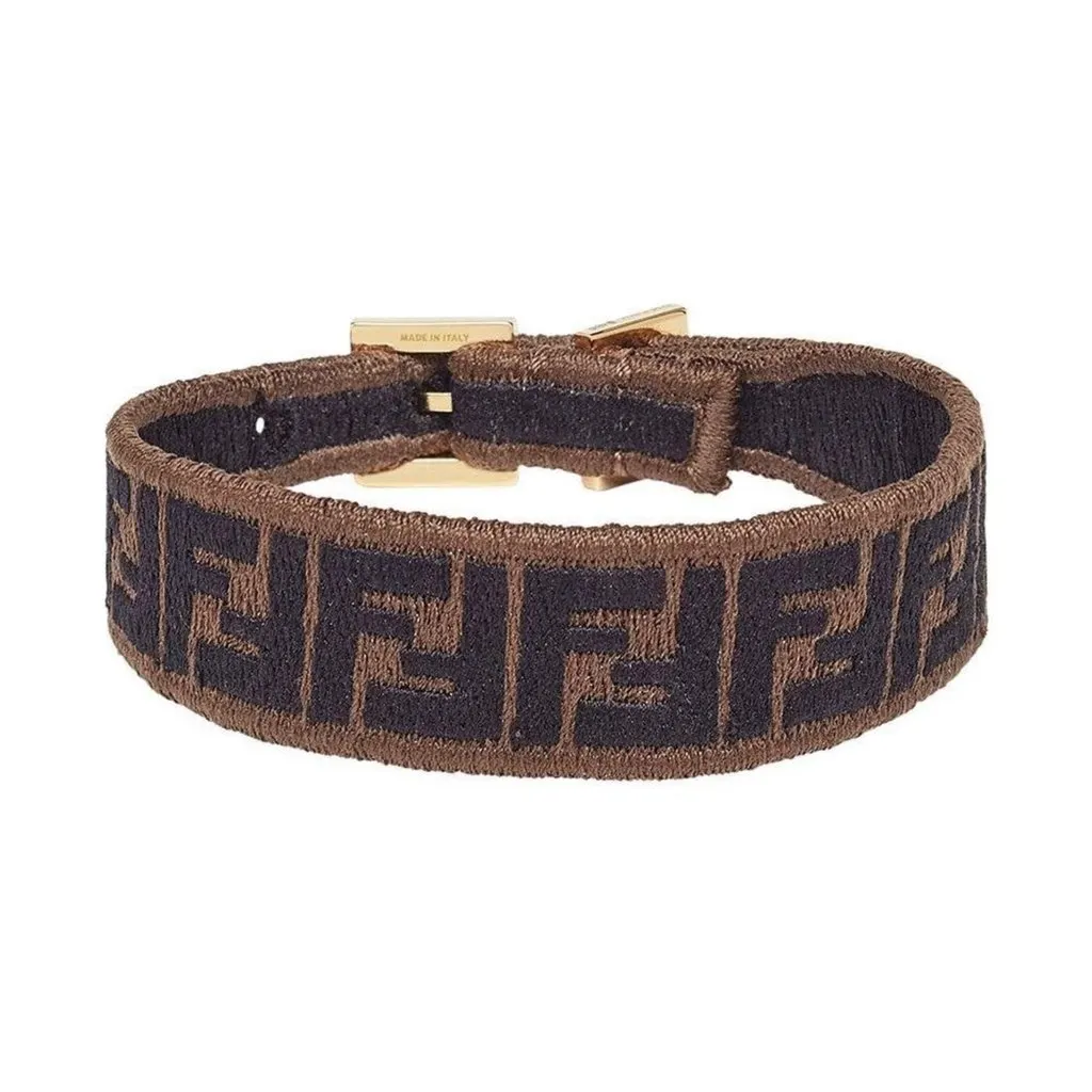 Fendi FF Embroidered Brown Cyber Blue Kit Bracelet Brown Never worn - Back View