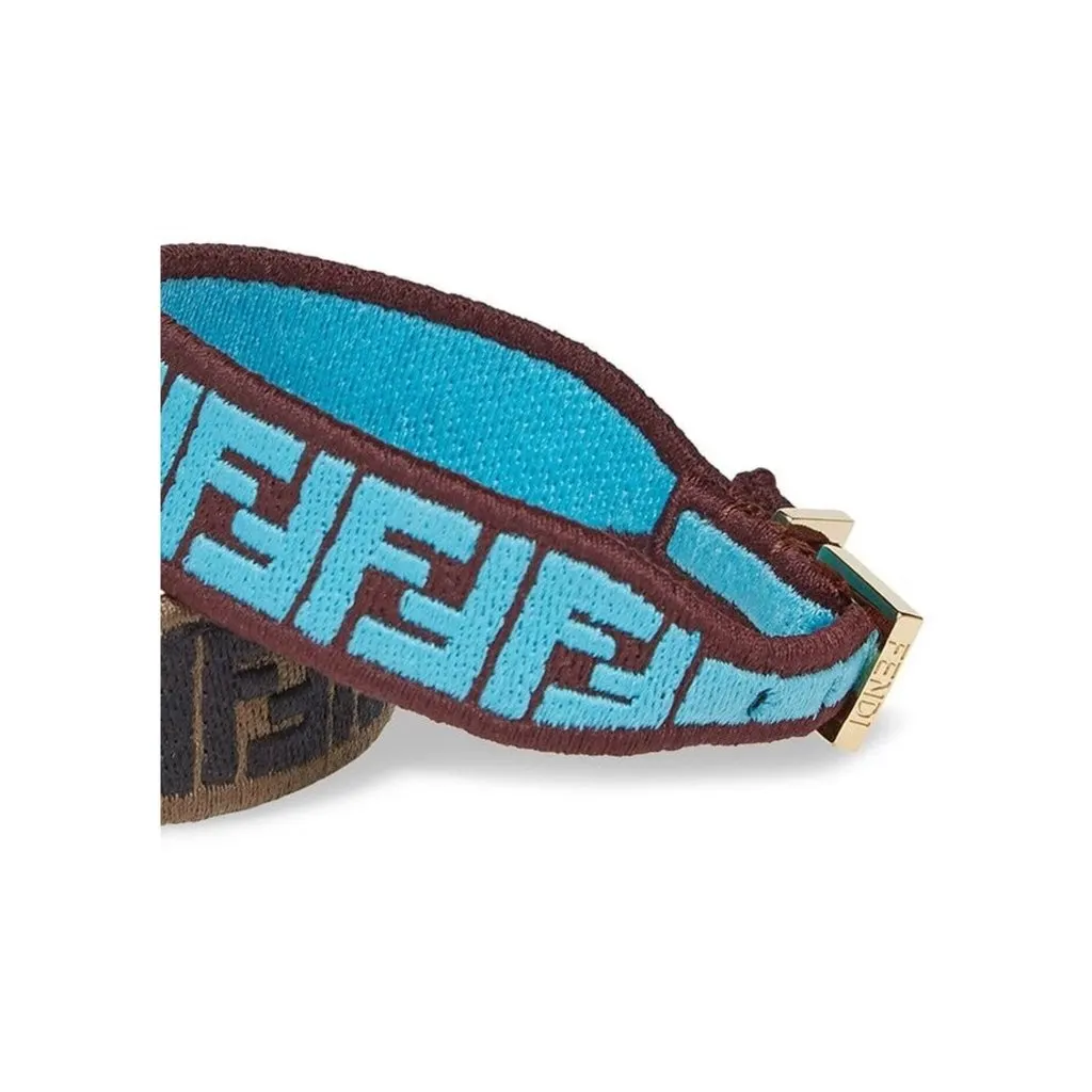 Fendi FF Embroidered Brown Cyber Blue Kit Bracelet Brown Never worn - Inside View