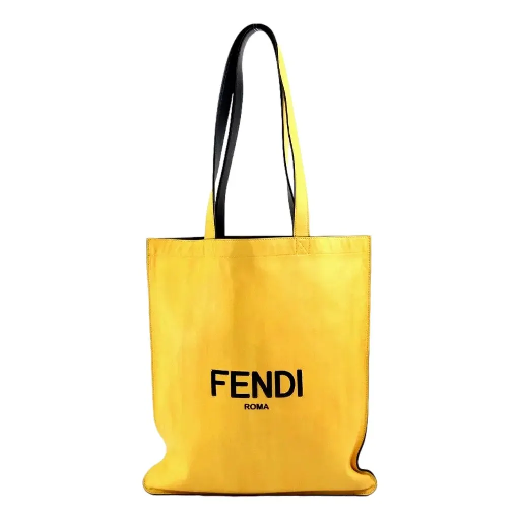 Fendi Pack Large Shopping Tote Yellow Box Leather Bag Yellow Leather Never worn - Front View