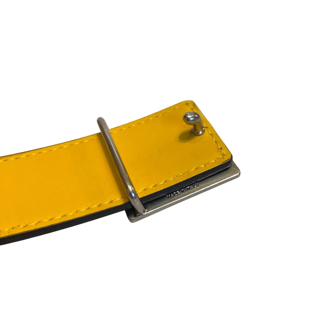 Fendi Fendi Mens Yellow Brown Reversible Grained Leather Belt 95 Black Leather Never worn - Inside View