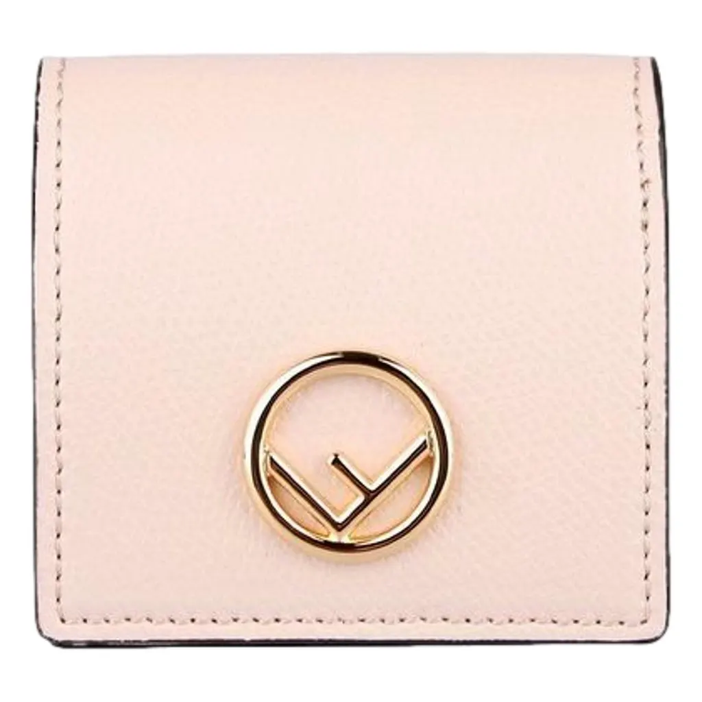 Fendi Calf Leather F Logo Poudre Pink Leather Coin Case MultiColor Leather Never worn - Front View