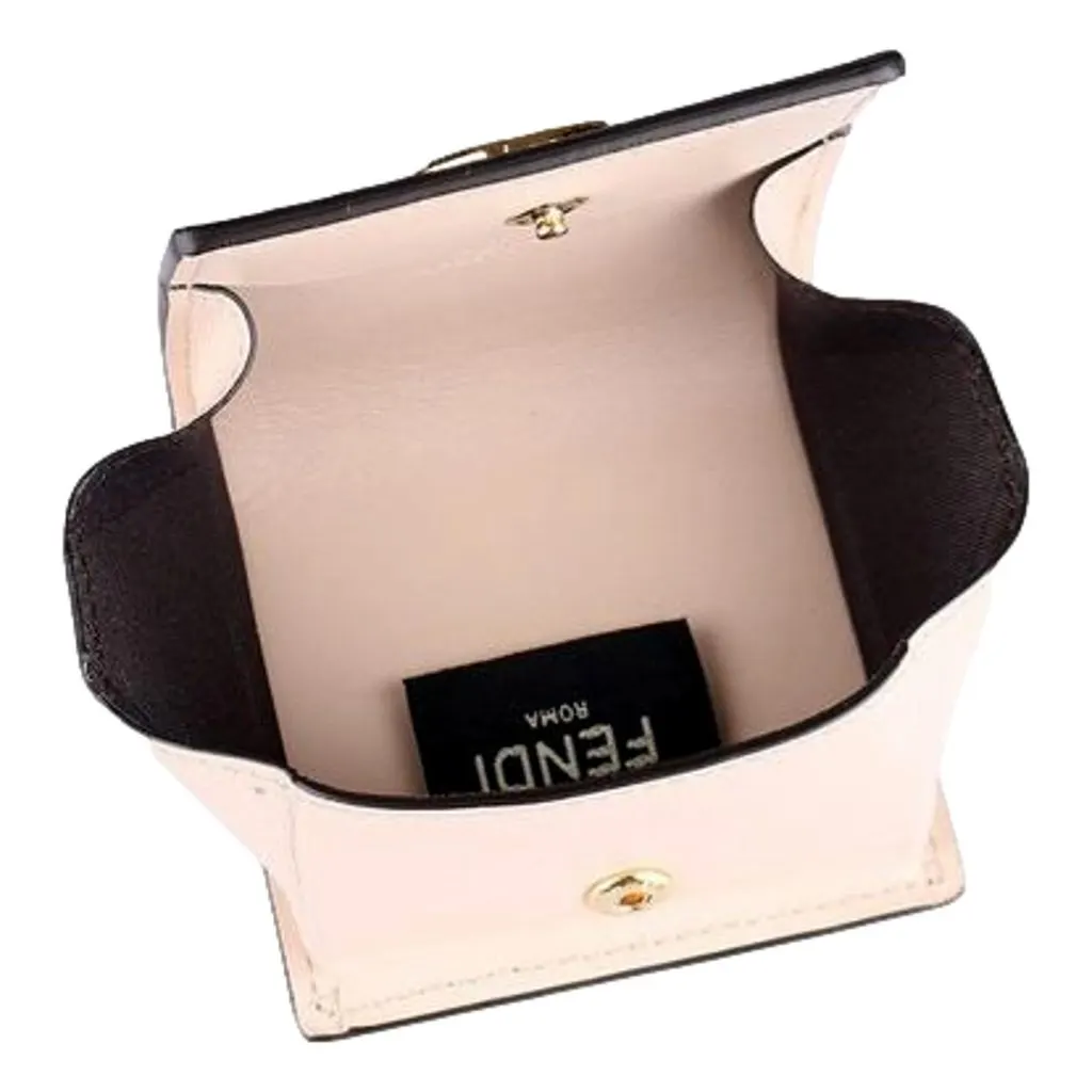 Fendi Calf Leather F Logo Poudre Pink Leather Coin Case MultiColor Leather Never worn - Model View