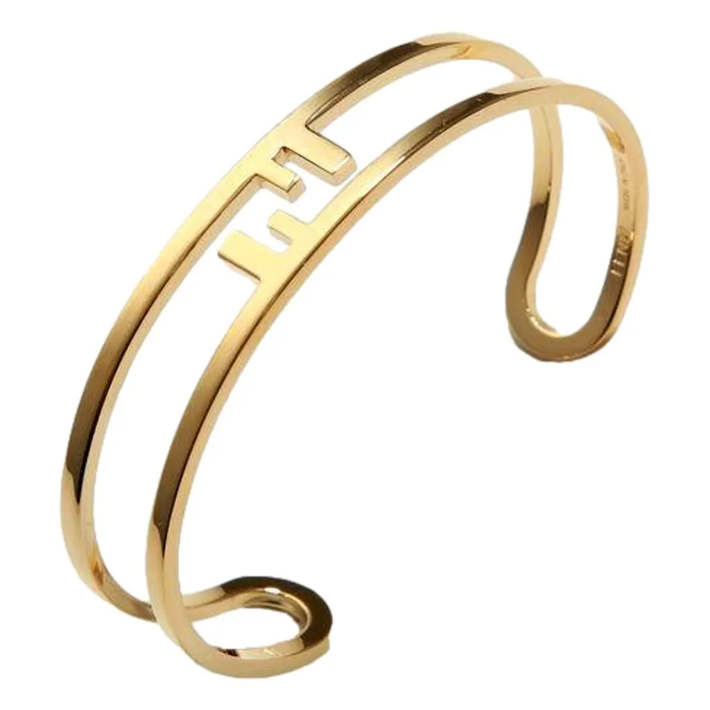 Fendi FF O Lock Gold Tone Metal Cuff Bracelet Yellow Never worn - Front View
