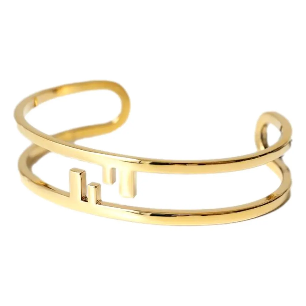 Fendi FF O Lock Gold Tone Metal Cuff Bracelet Yellow Never worn - Back View