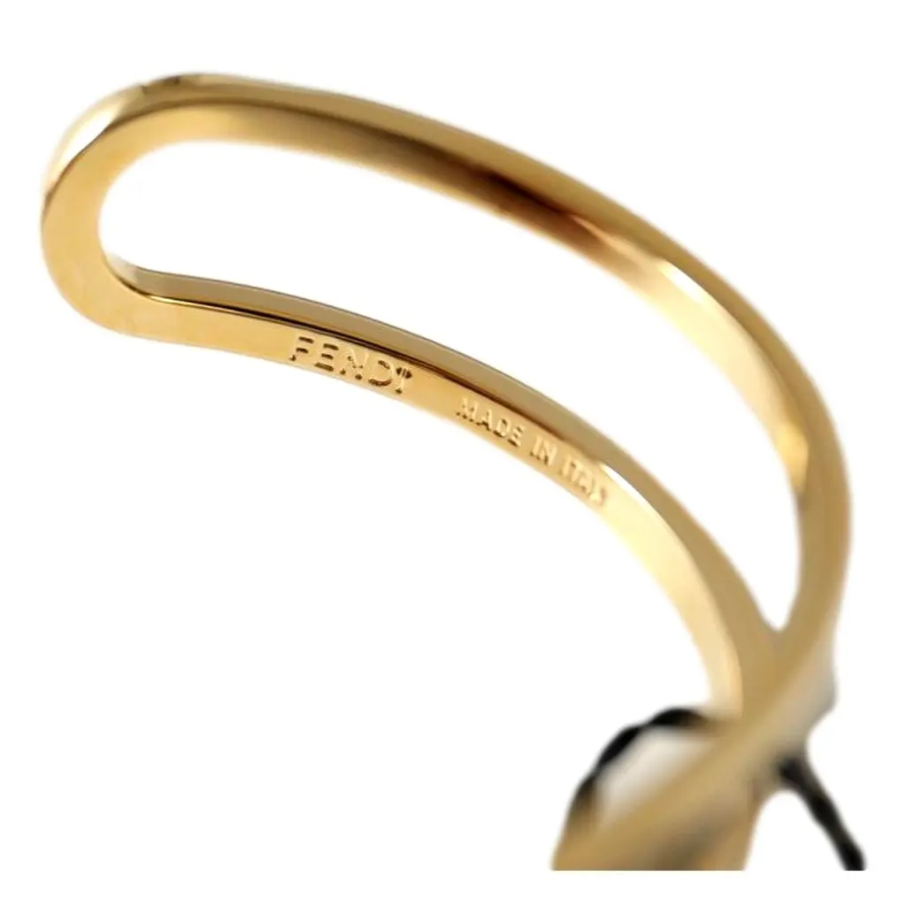 Fendi FF O Lock Gold Tone Metal Cuff Bracelet Yellow Never worn - Inside View