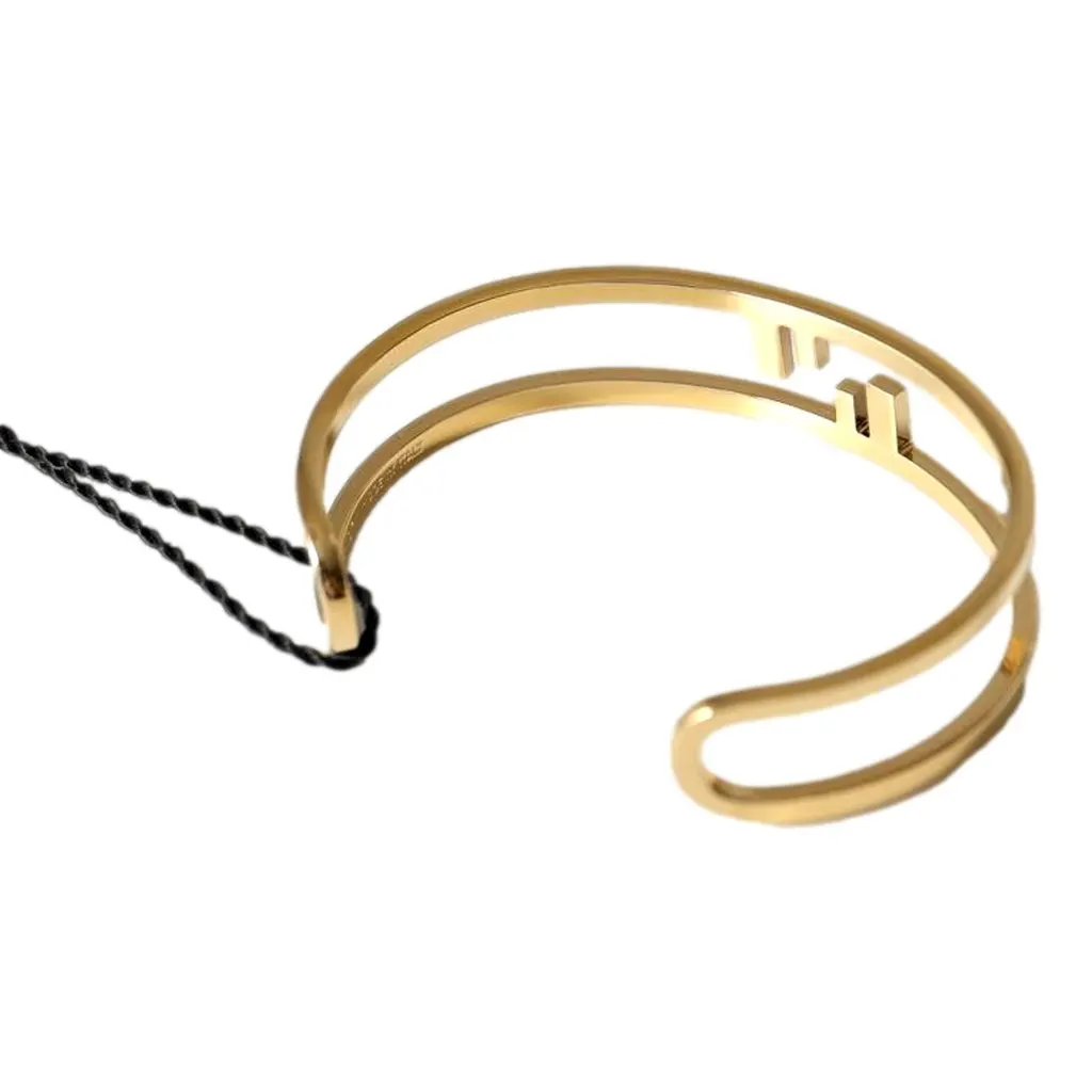 Fendi FF O Lock Gold Tone Metal Cuff Bracelet Yellow Never worn - Model View