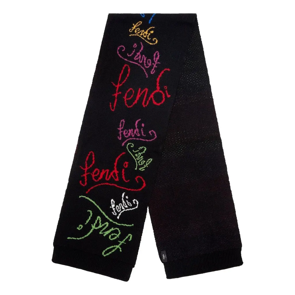 Fendi x Noel Felding Motif Nero Woven Wool Scarf Black Wool Never worn - Back View