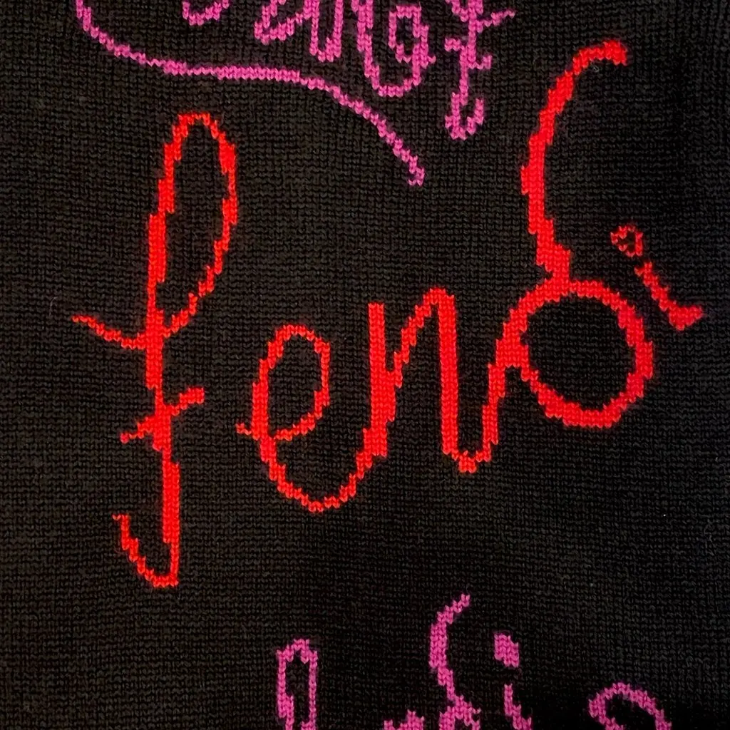 Fendi x Noel Felding Motif Nero Woven Wool Scarf Black Wool Never worn - Inside View