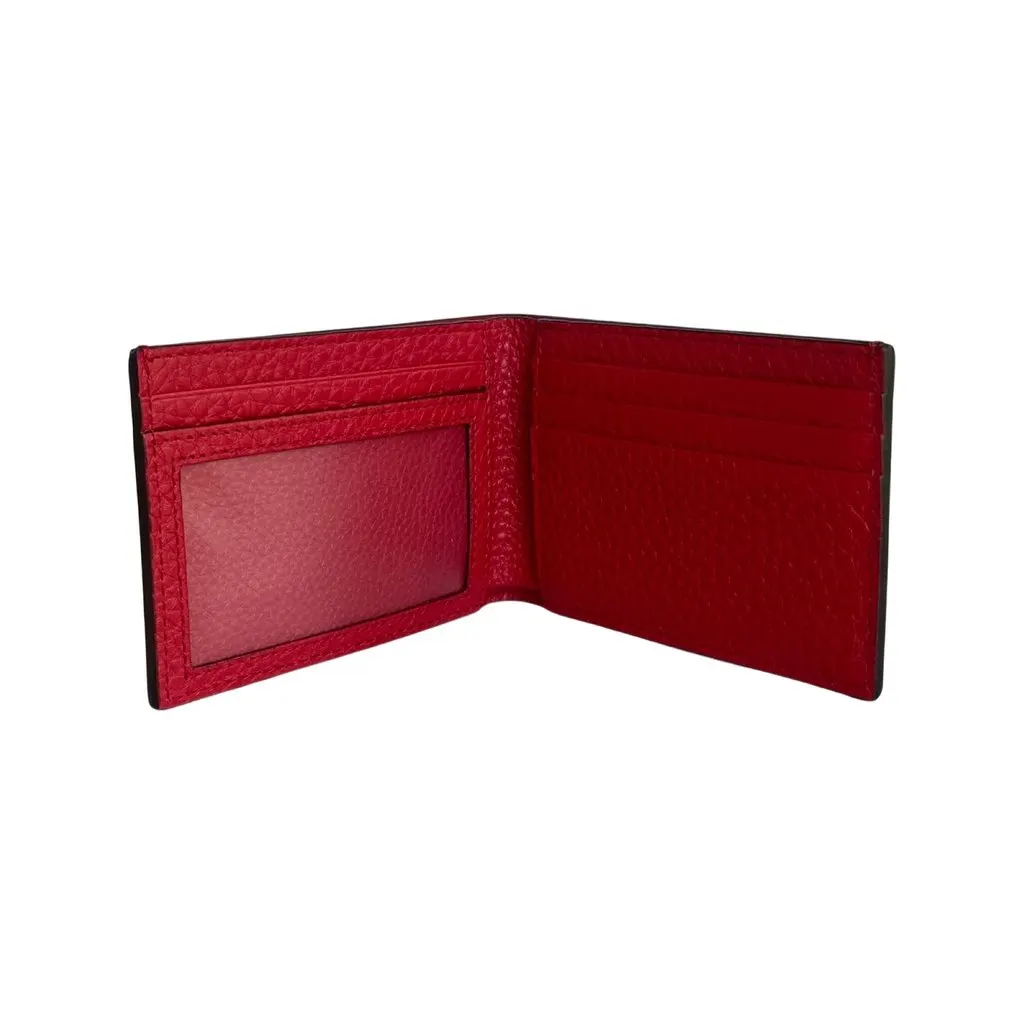 Fendi Red Grained Leather FF Logo Bifold Wallet Red Leather Never worn - Back View