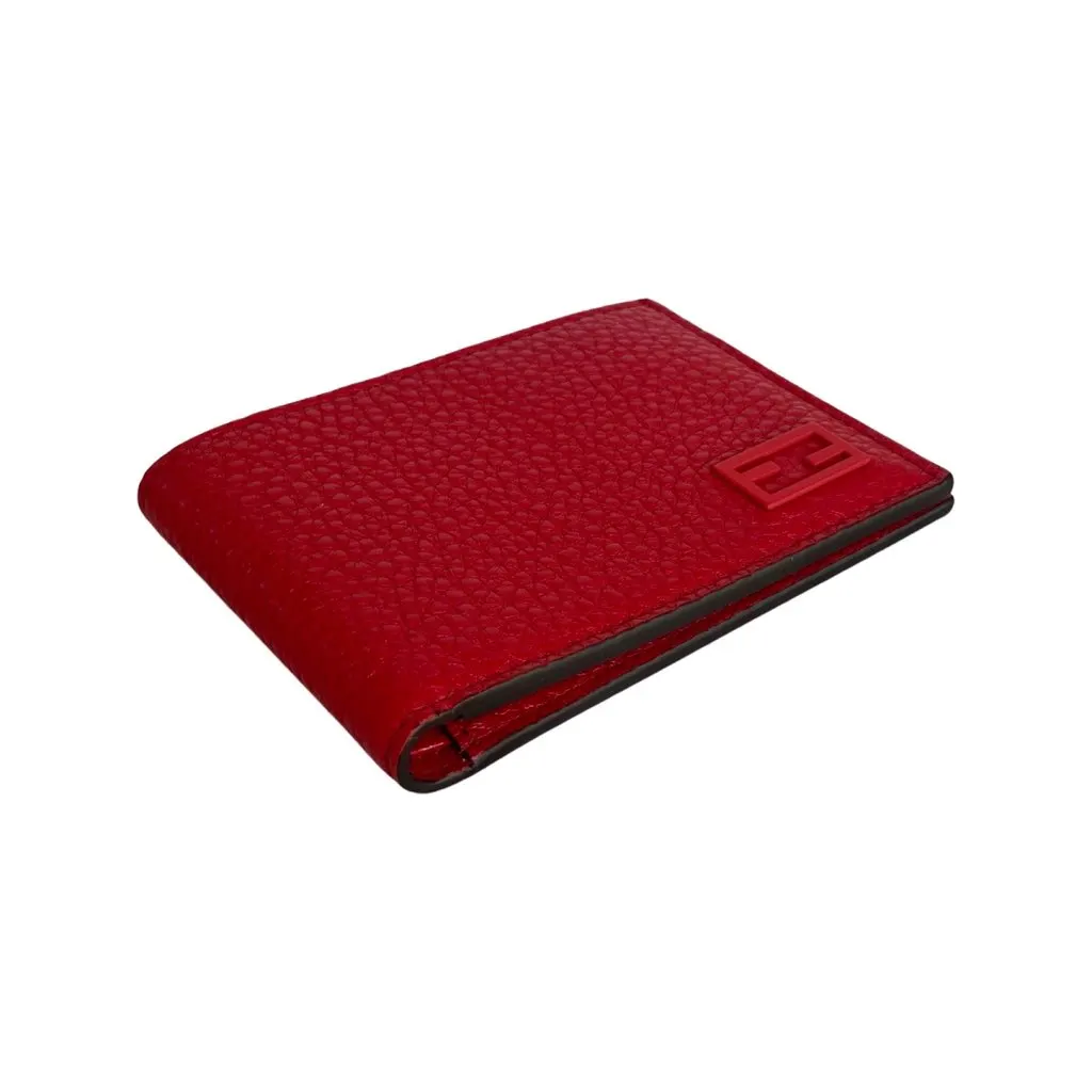 Fendi Red Grained Leather FF Logo Bifold Wallet Red Leather Never worn - Inside View