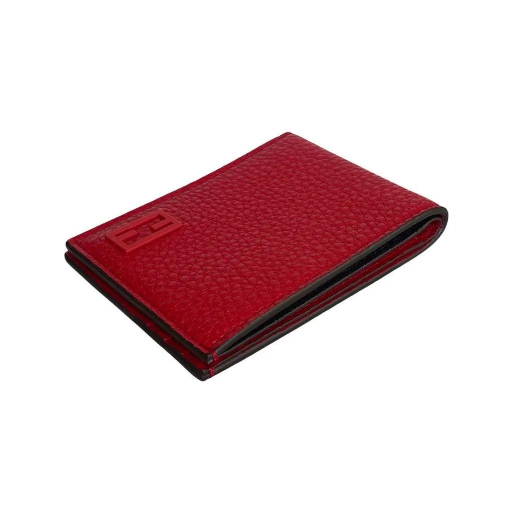 Fendi Red Grained Leather FF Logo Bifold Wallet Red Leather Never worn - Model View