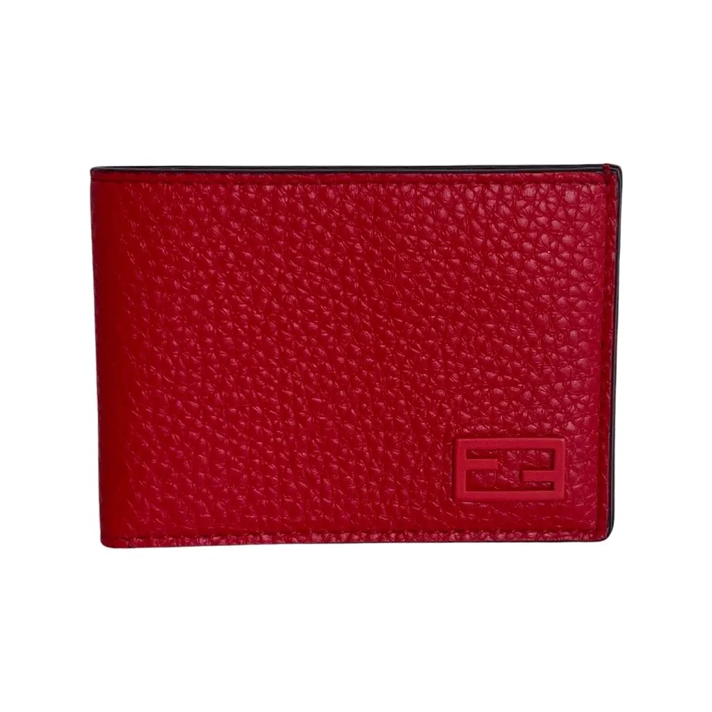 Fendi Red Grained Leather FF Logo Bifold Wallet Red Leather Never worn - Box View