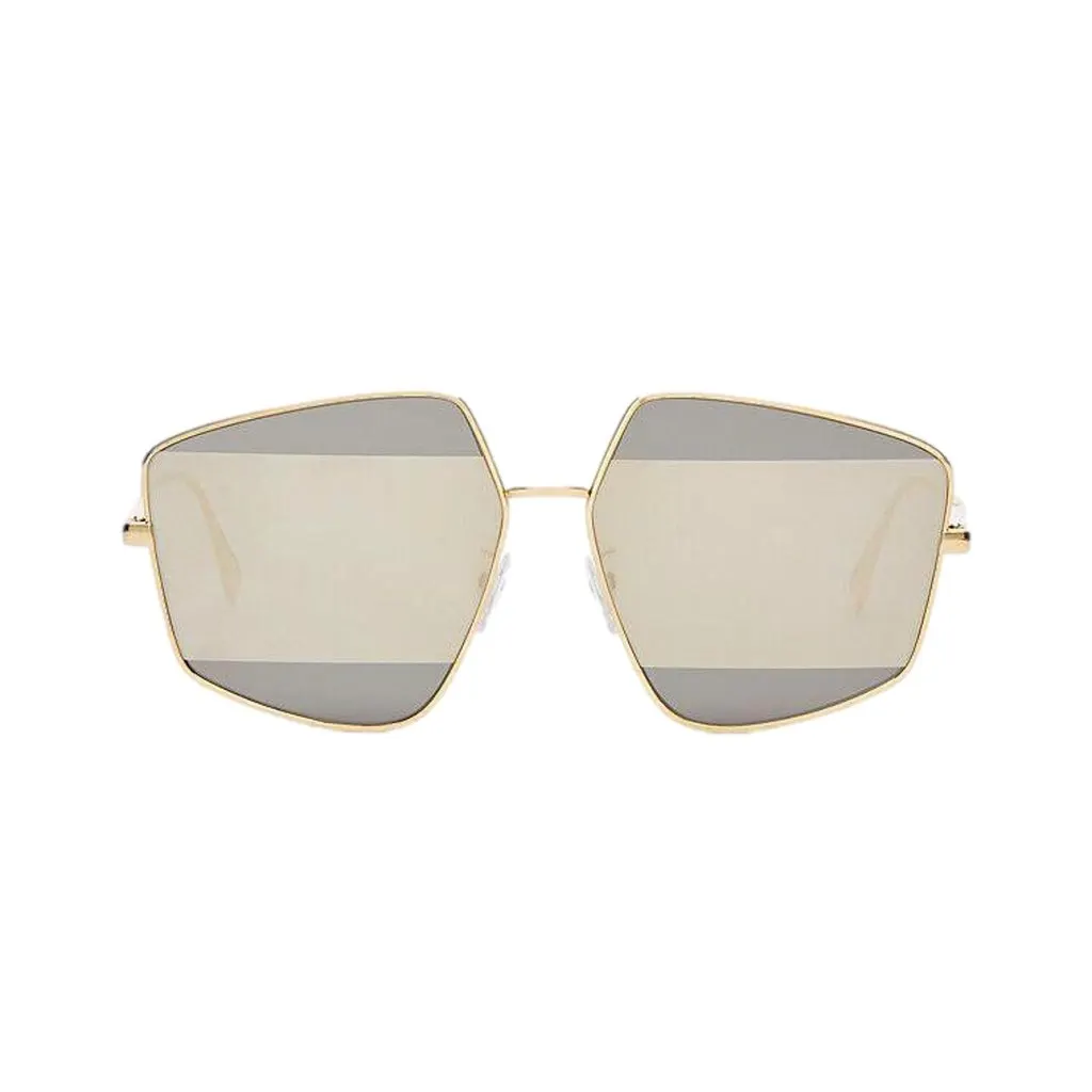 Fendi Stripes Gold Metal Sunglasses with Silver Tint Lenses Silver Leather Never worn - Front View