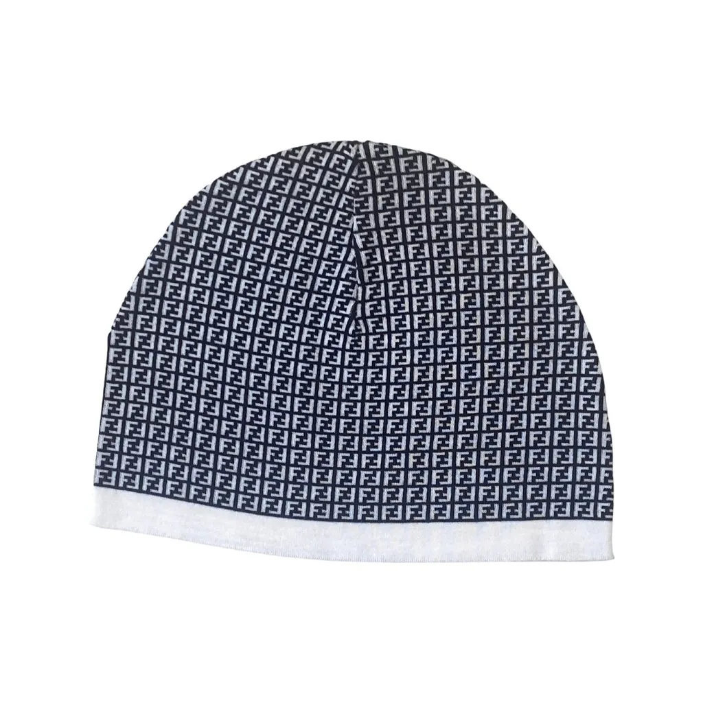 Fendi FF Print Nero and Bianco Knitted Wool Beanie Black Wool Never worn - Front View