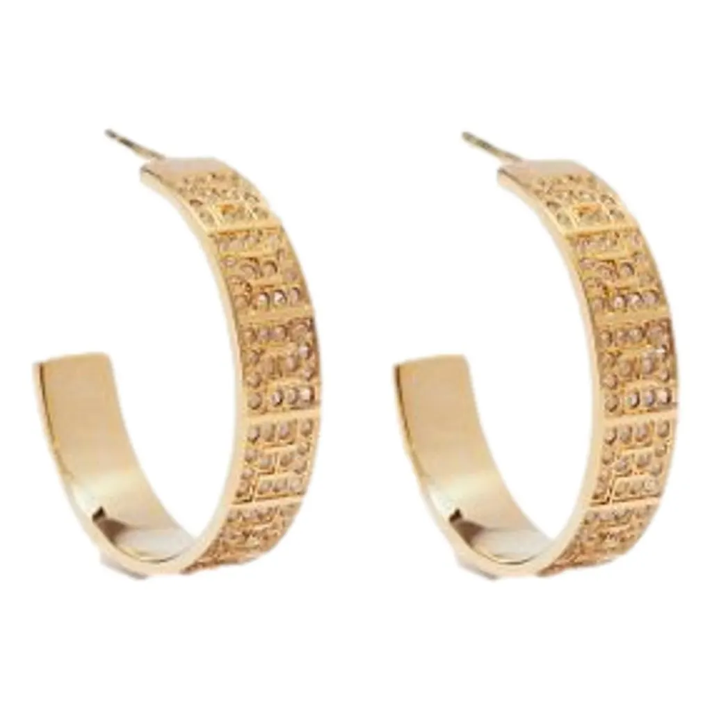 Fendi FF Crystal Embellished Gold Hoop Earrings Gold Never worn - Front View