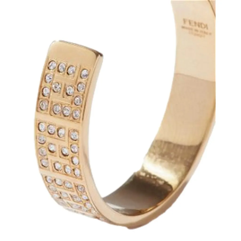 Fendi FF Crystal Embellished Gold Hoop Earrings Gold Never worn - Model View