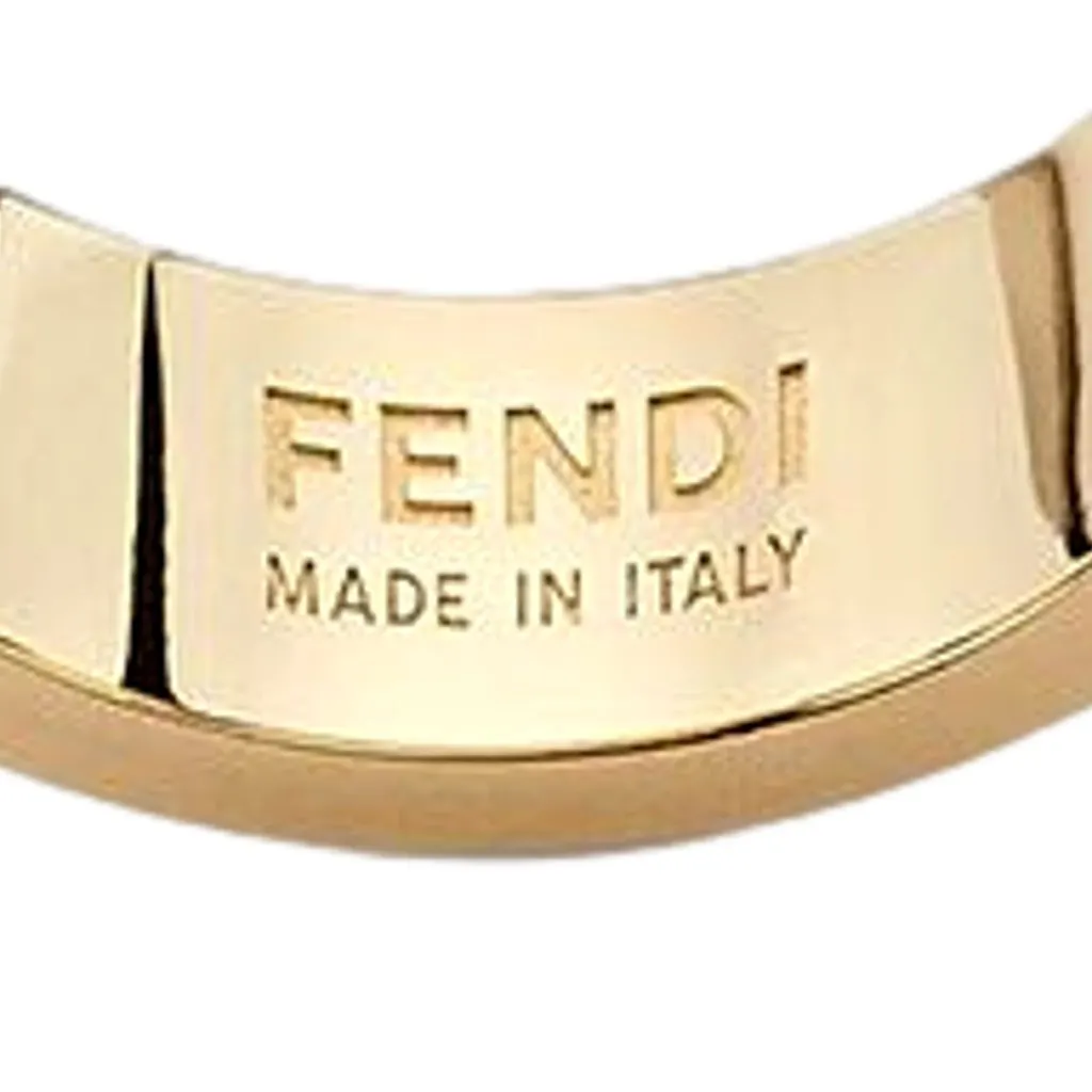 Fendi FF Crystal Embellished Wide Band Gold Ring Small Gold Never worn - Model View
