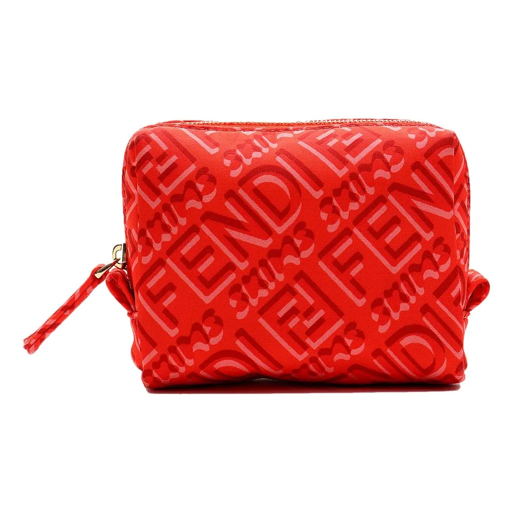 Fendi x Skims Nylon Tulipano Small Beauty Pouch Red Leather Never worn - Front View