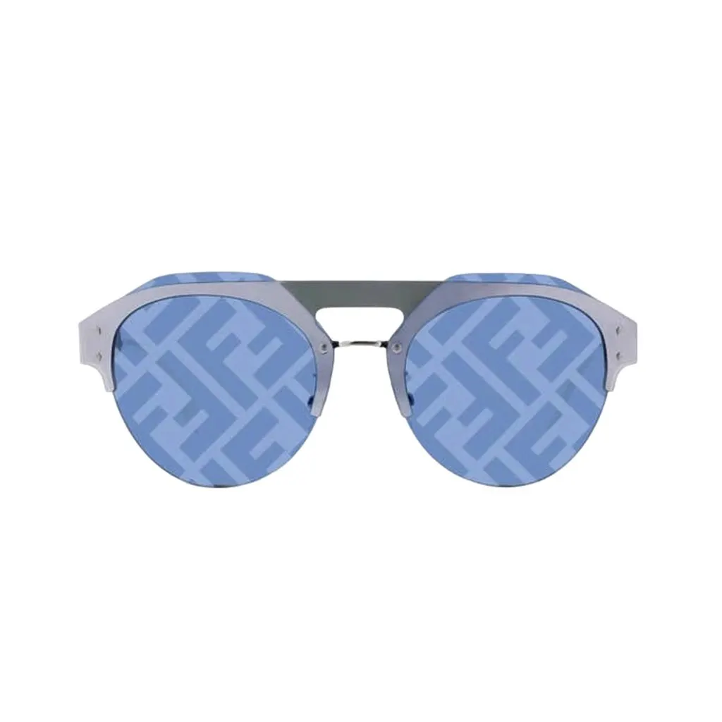 Fendi Technicolour Blue FF Print Lenses Palladium Pilot Frame Sunglasses Blue Never worn - Front View
