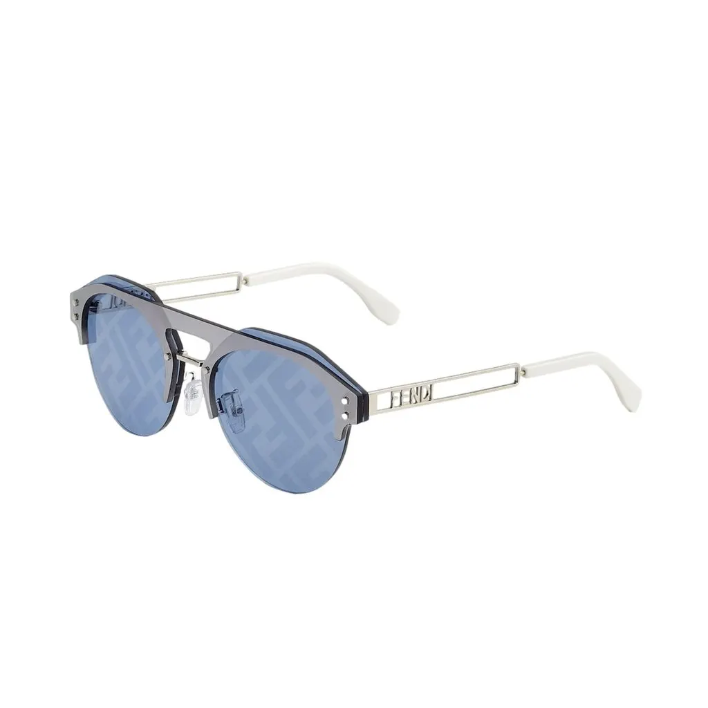 Fendi Technicolour Blue FF Print Lenses Palladium Pilot Frame Sunglasses Blue Never worn - Back View