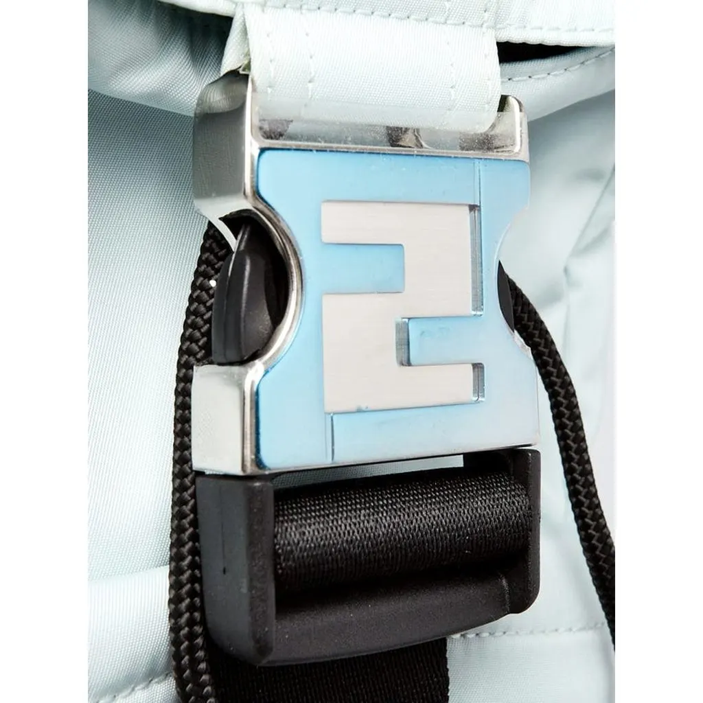Fendi Fendiness Mini Backpack Crossbody Cyber Blue Nylon FF Mesh Blue Leather Never worn - Model View