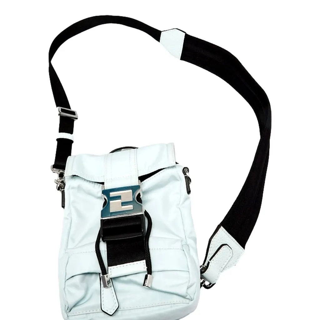 Fendi Fendiness Mini Backpack Crossbody Cyber Blue Nylon FF Mesh Blue Leather Never worn - Box View