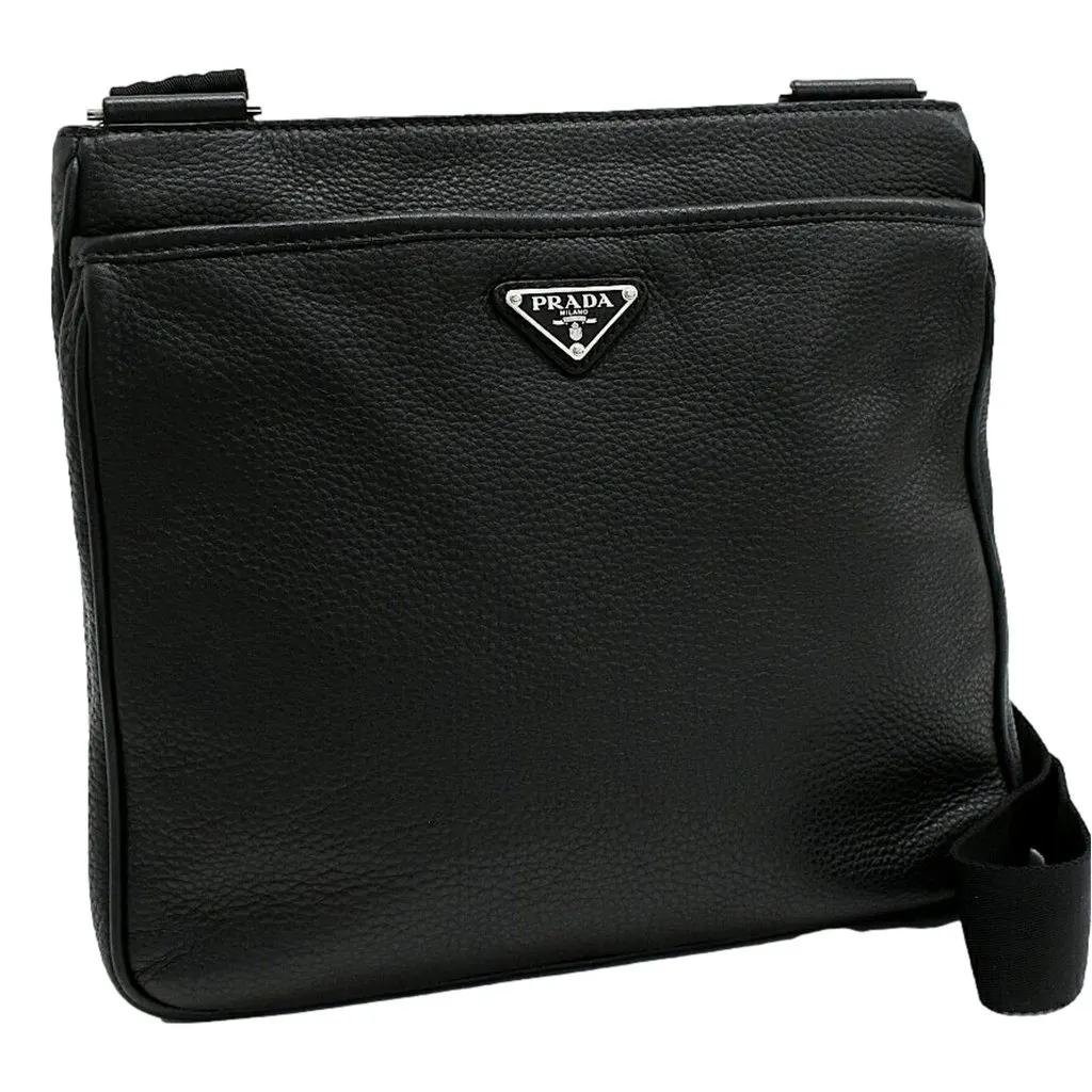 Prada City Vitello Leather Black Messenger Crossbody Bag Black Canvas Never worn - Front View
