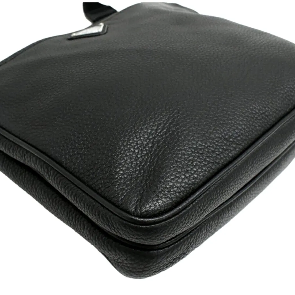 Prada City Vitello Leather Black Messenger Crossbody Bag Black Canvas Never worn - Box View